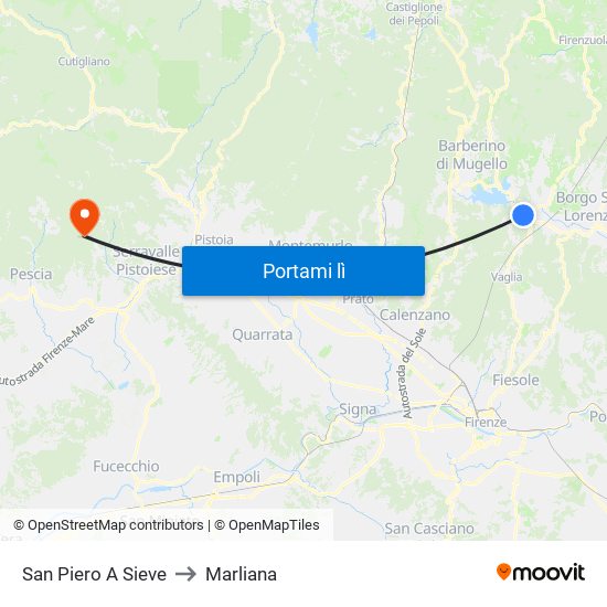 San Piero A Sieve to Marliana map