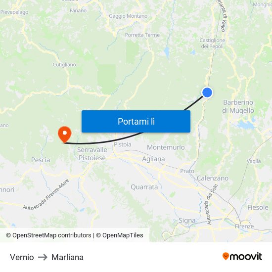 Vernio to Marliana map