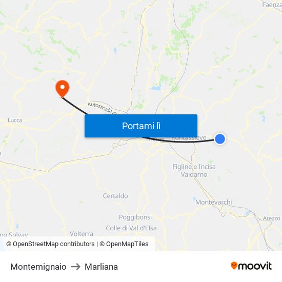 Montemignaio to Marliana map