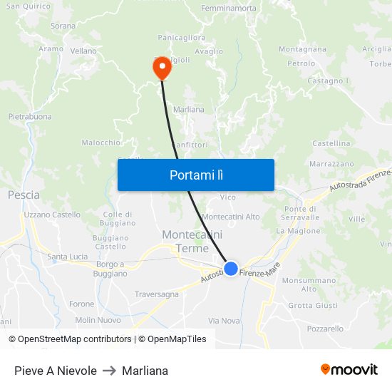 Pieve A Nievole to Marliana map