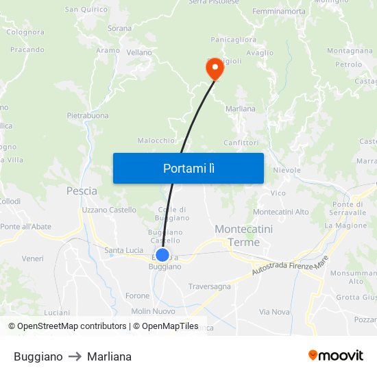 Buggiano to Marliana map