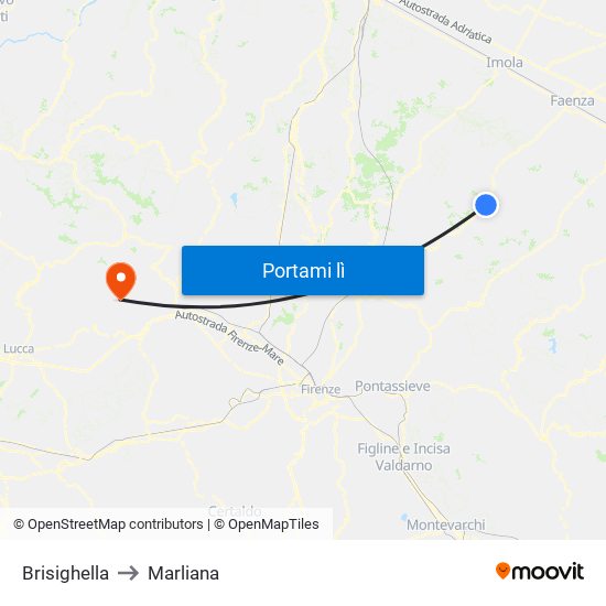 Brisighella to Marliana map