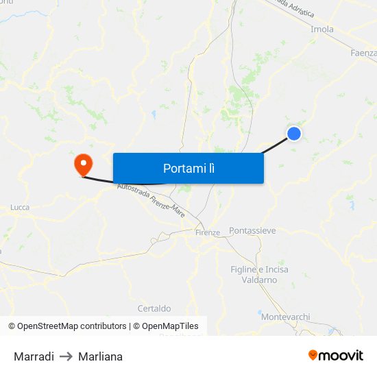 Marradi to Marliana map