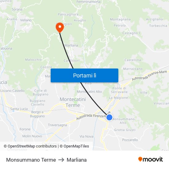 Monsummano Terme to Marliana map