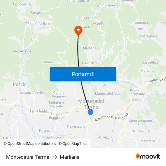 Montecatini-Terme to Marliana map