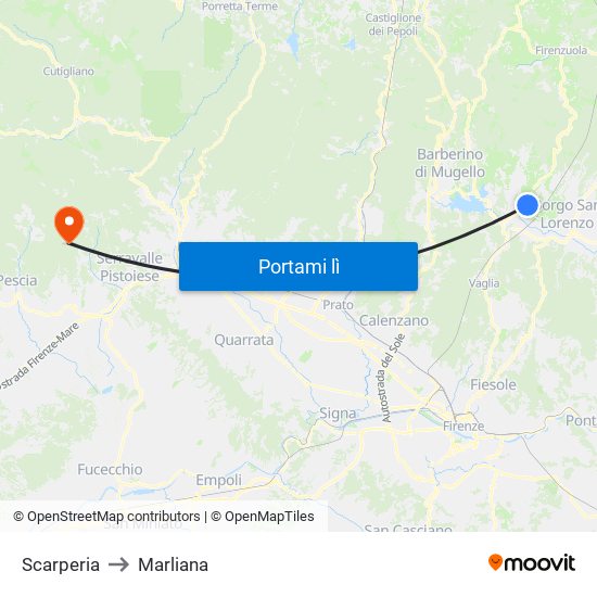 Scarperia to Marliana map
