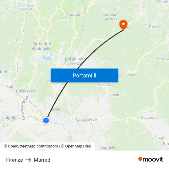 Firenze to Marradi map