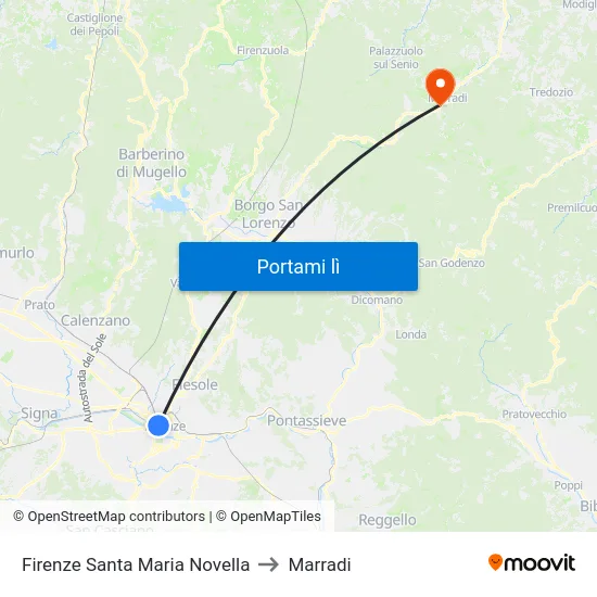 Firenze Santa Maria Novella to Marradi map