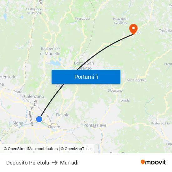 Deposito Peretola to Marradi map