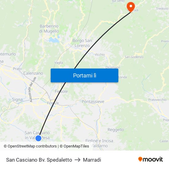 San Casciano Bv. Spedaletto to Marradi map