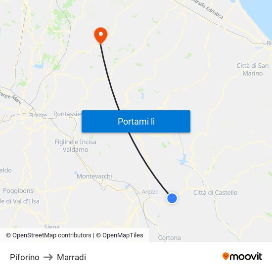 Piforino to Marradi map