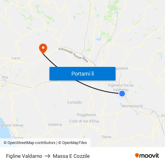 Figline Valdarno to Massa E Cozzile map
