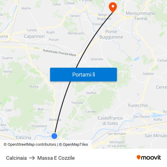 Calcinaia to Massa E Cozzile map