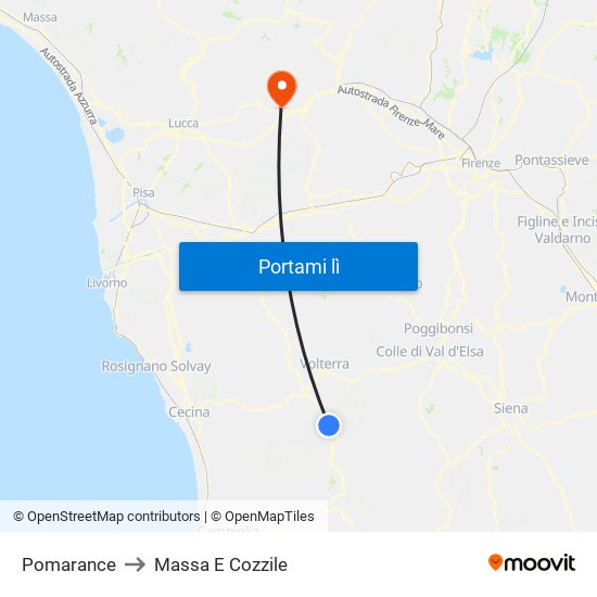 Pomarance to Massa E Cozzile map