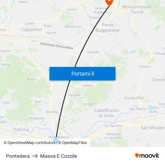 Pontedera to Massa E Cozzile map