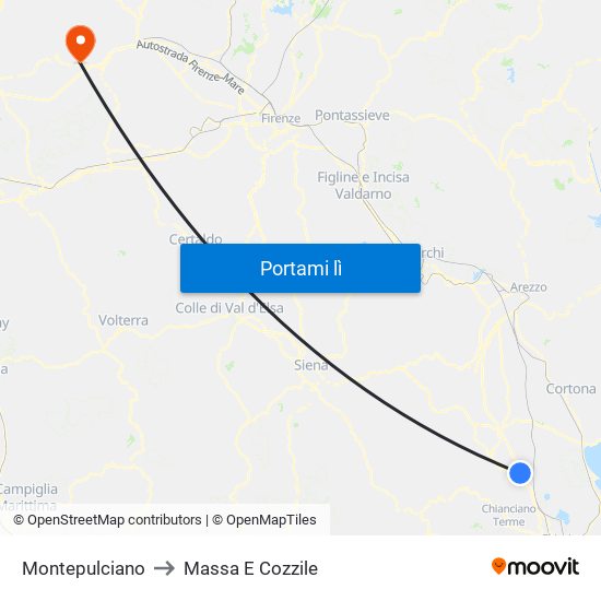 Montepulciano to Massa E Cozzile map