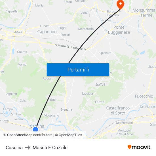 Cascina to Massa E Cozzile map