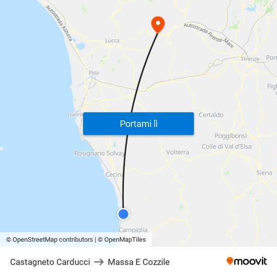 Castagneto Carducci to Massa E Cozzile map