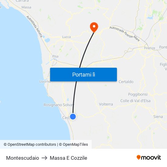 Montescudaio to Massa E Cozzile map
