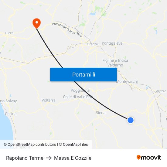 Rapolano Terme to Massa E Cozzile map