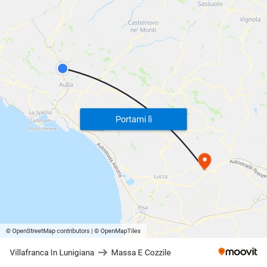 Villafranca In Lunigiana to Massa E Cozzile map