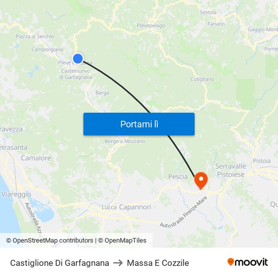 Castiglione Di Garfagnana to Massa E Cozzile map