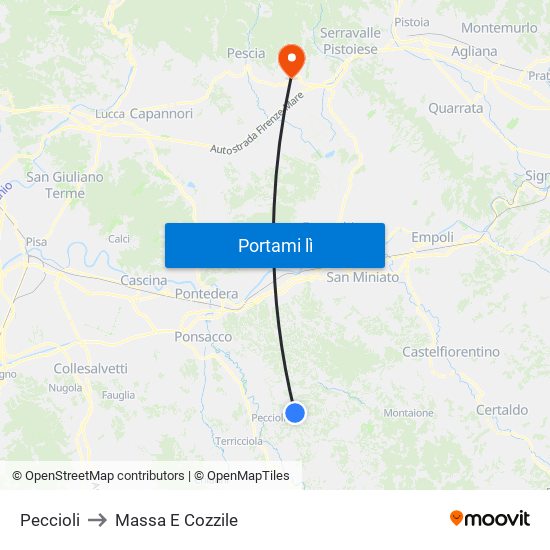 Peccioli to Massa E Cozzile map