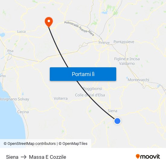 Siena to Massa E Cozzile map