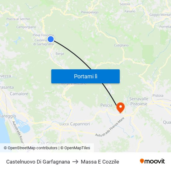 Castelnuovo Di Garfagnana to Massa E Cozzile map