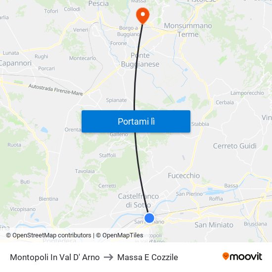 Montopoli In Val D' Arno to Massa E Cozzile map