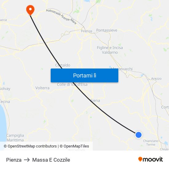 Pienza to Massa E Cozzile map