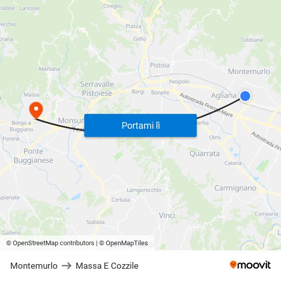 Montemurlo to Massa E Cozzile map