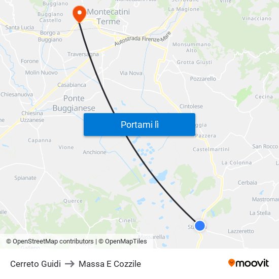 Cerreto Guidi to Massa E Cozzile map