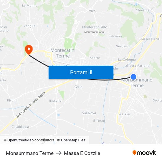 Monsummano Terme to Massa E Cozzile map