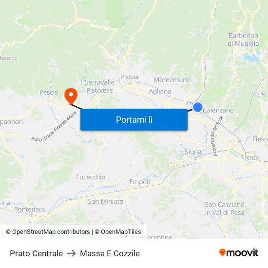 Prato Centrale to Massa E Cozzile map
