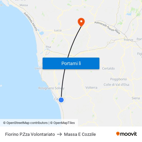 Fiorino P.Zza Volontariato to Massa E Cozzile map