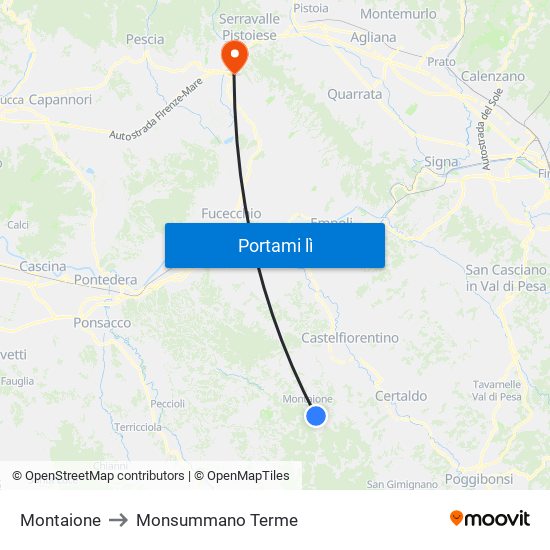 Montaione to Monsummano Terme map