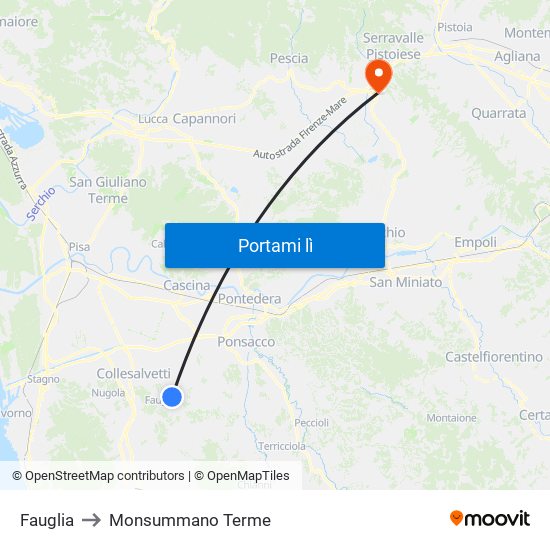 Fauglia to Monsummano Terme map