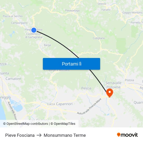 Pieve Fosciana to Monsummano Terme map