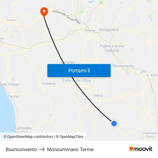 Buonconvento to Monsummano Terme map