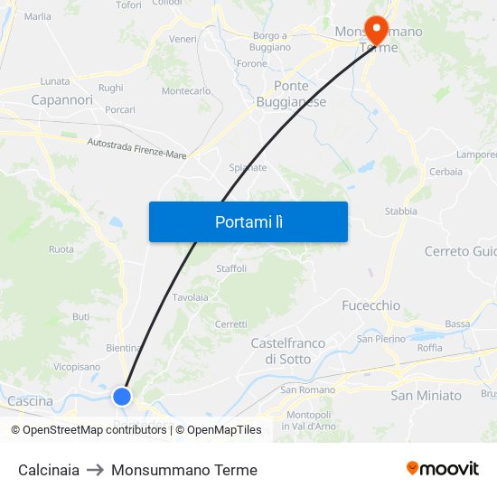 Calcinaia to Monsummano Terme map