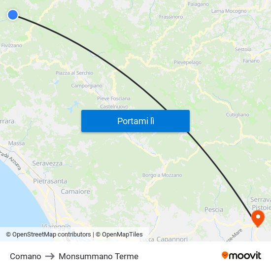 Comano to Monsummano Terme map