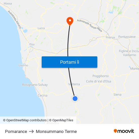 Pomarance to Monsummano Terme map