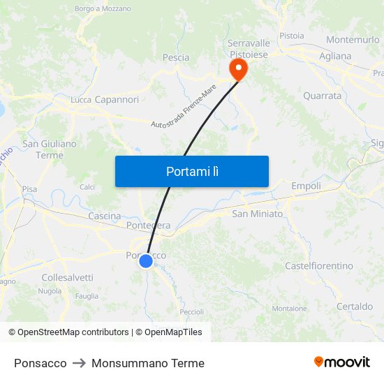 Ponsacco to Monsummano Terme map