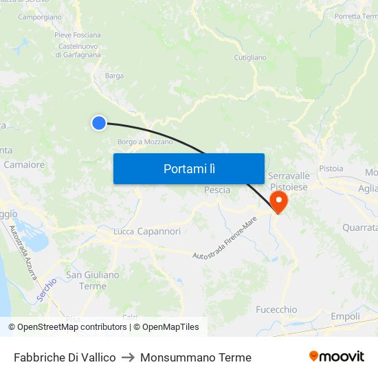 Fabbriche Di Vallico to Monsummano Terme map