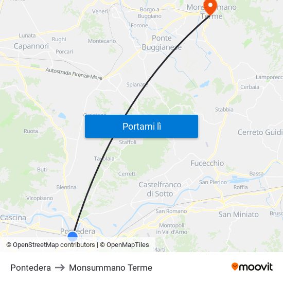 Pontedera to Monsummano Terme map