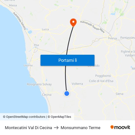 Montecatini Val Di Cecina to Monsummano Terme map