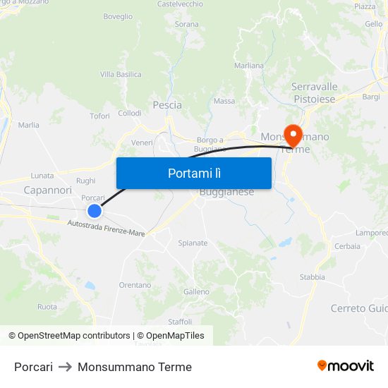 Porcari to Monsummano Terme map