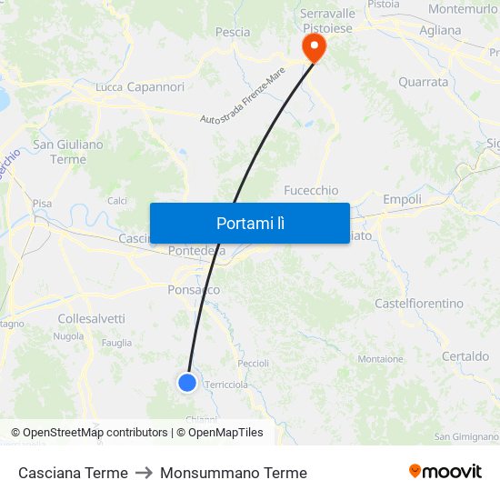 Casciana Terme to Monsummano Terme map