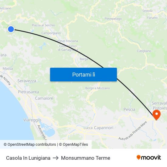 Casola In Lunigiana to Monsummano Terme map